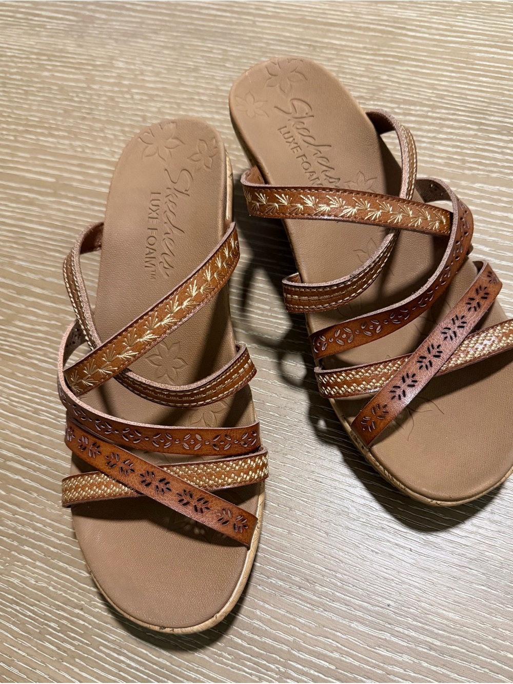 Skechers Tan Decorative Multi-Strap Sandals for Women
